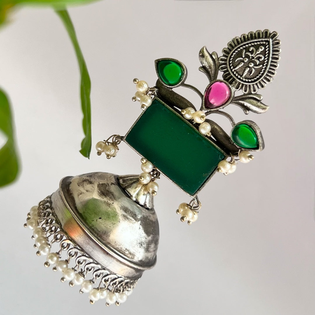 ALIA LIGHT SILVER LOOK ALIKE  HANDMADE JHUMKA ER526