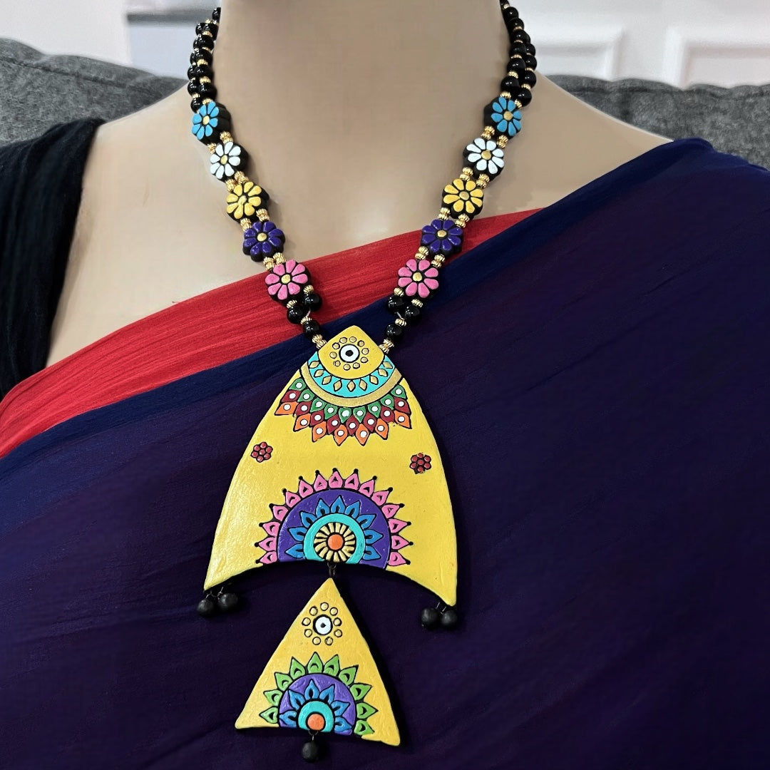 TWIN FIN TERRACOTTA NECKLACE WITH EARRING TR14