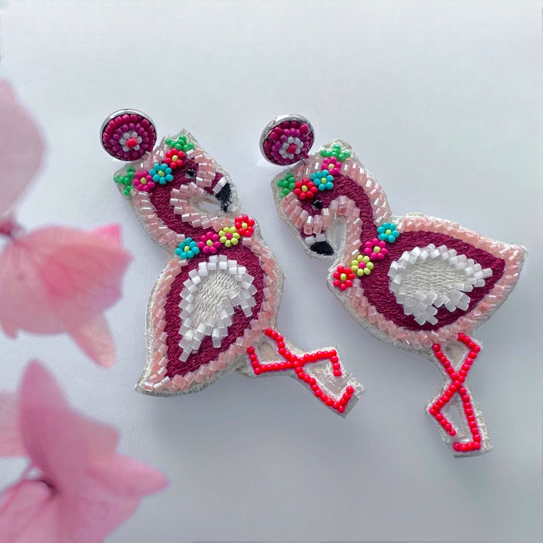 FLAMINGO DANSE FABRIC AND BEADS HANDMADE EARRING ER474