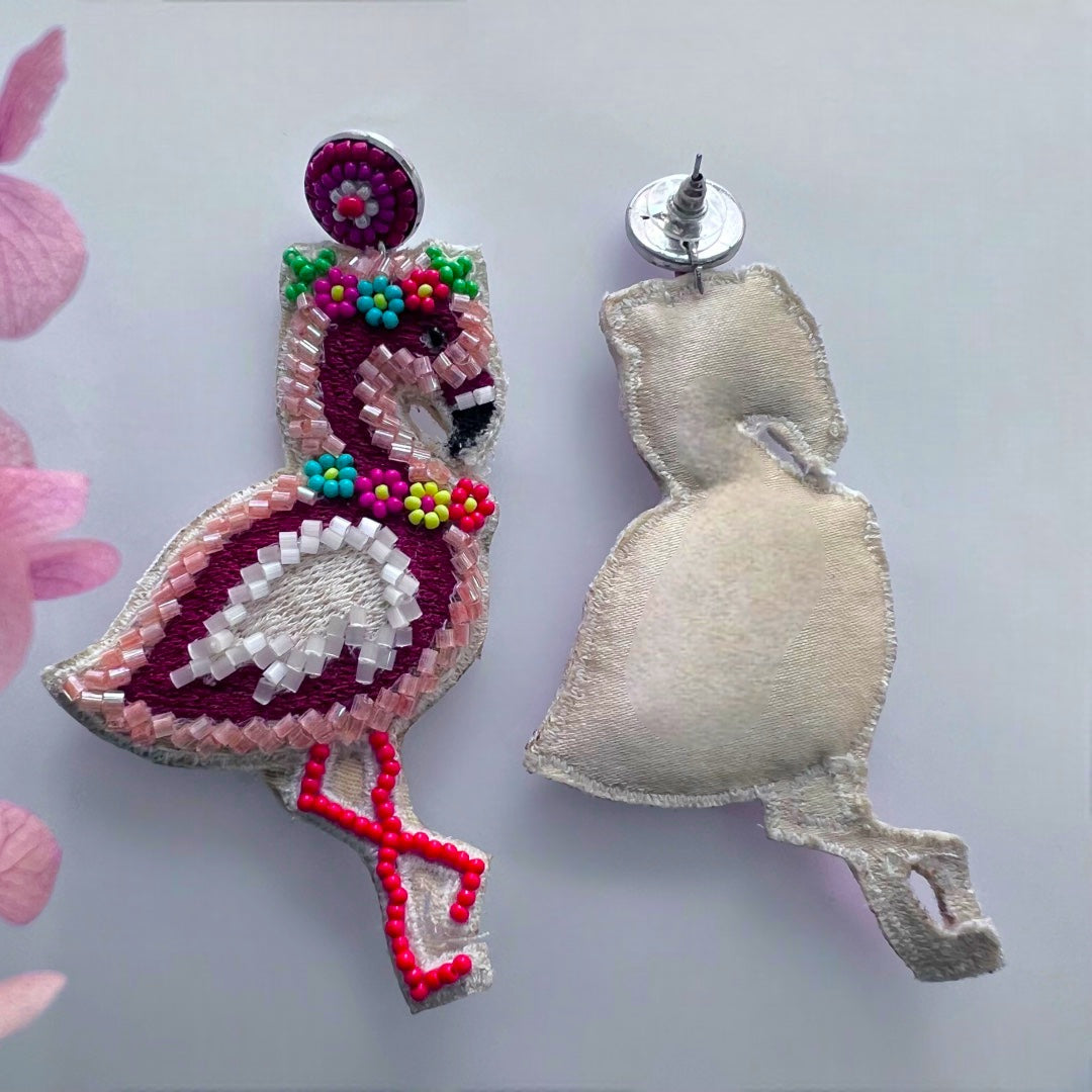 FLAMINGO DANSE FABRIC AND BEADS HANDMADE EARRING ER474
