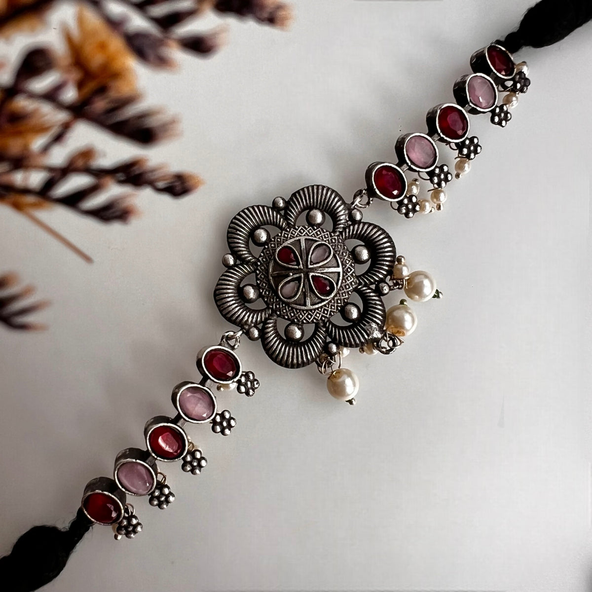 VINAYA SILVER LOOK ALIKE RAW AND RUSTIC SEMI HANDMADE STATEMENT CHOKER / NECKPIECE CH55