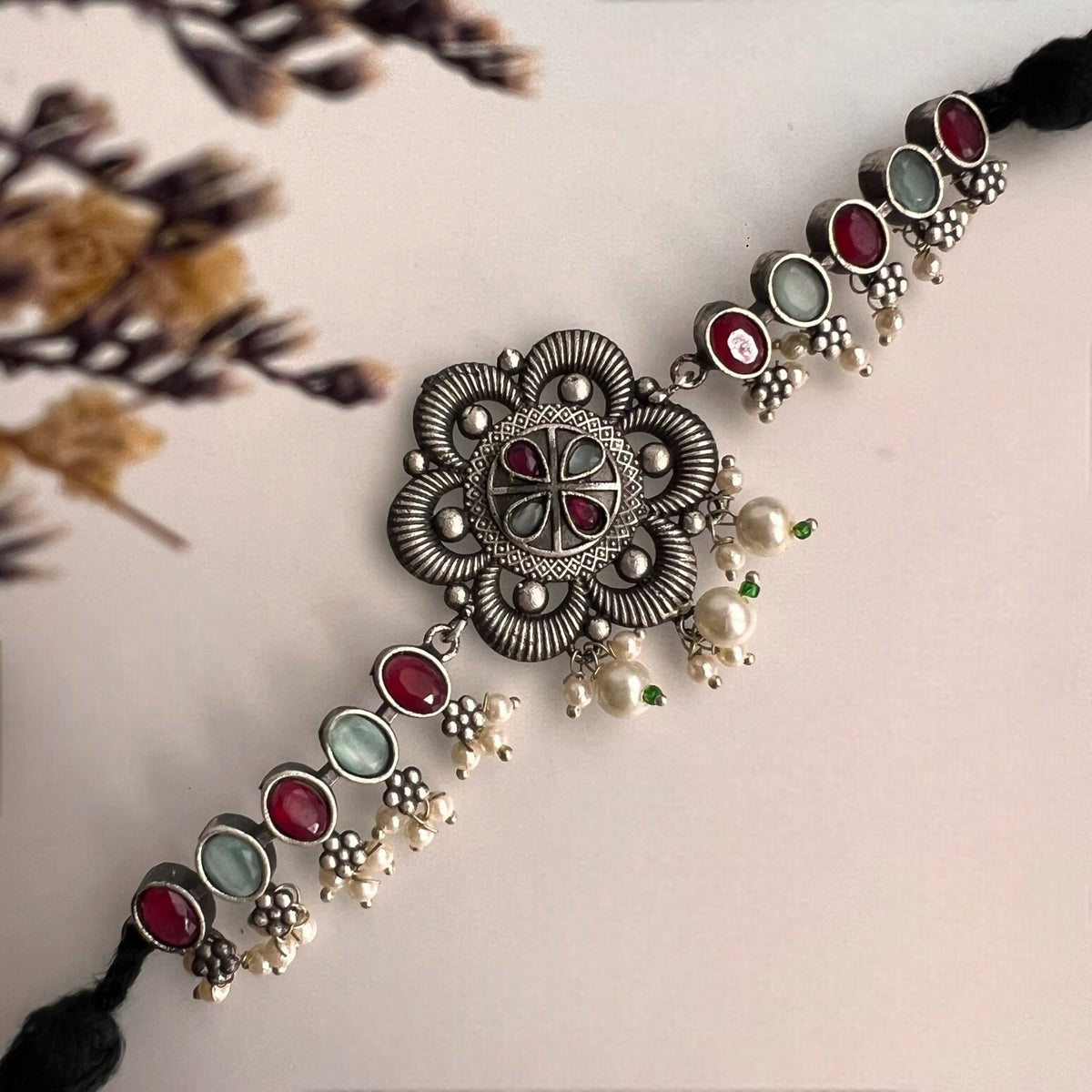 VINAYA SILVER LOOK ALIKE RAW AND RUSTIC SEMI HANDMADE STATEMENT CHOKER / NECKPIECE CH55