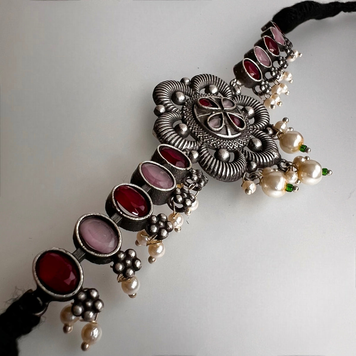 VINAYA SILVER LOOK ALIKE RAW AND RUSTIC SEMI HANDMADE STATEMENT CHOKER / NECKPIECE CH55