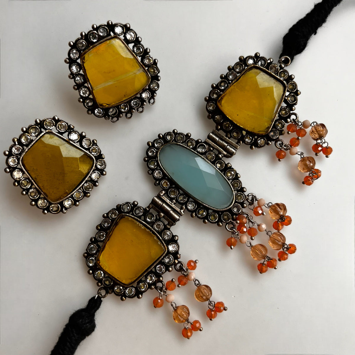 RIMA BIJOUX PREMIUM AND EXCLUSIVE RUSTIC SEMI HANDMADE CHOKER WITH EARRINGS CH97