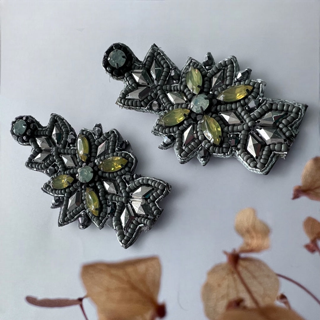 BEAD BLOSSOM FABRIC AND BEADS HANDMADE EARRING ER477