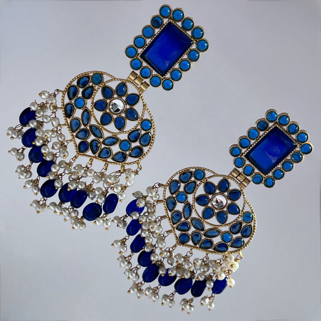 SERAPHINA FLARED BEADED BLUE STONE DANGLERS -SEMI HANDMADE-ER100