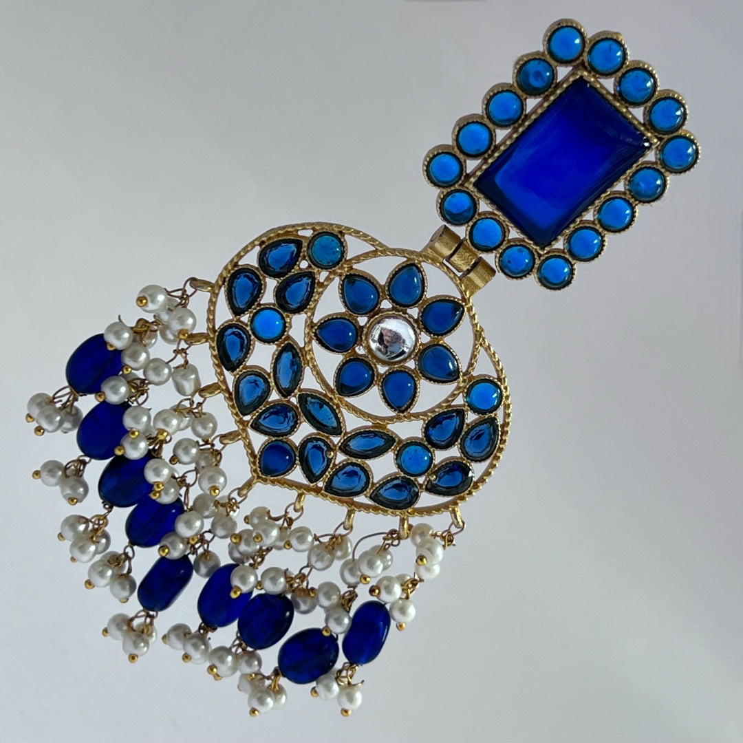 SERAPHINA FLARED BEADED BLUE STONE DANGLERS -SEMI HANDMADE-ER100