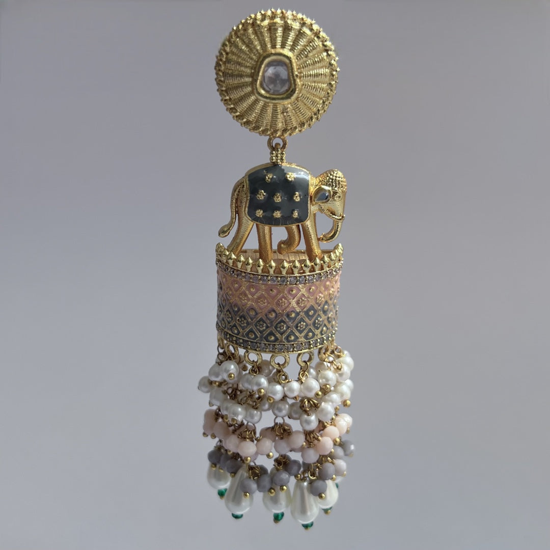 OLIFANT POLKI STUDDED GRACEFUL JHUMKAS-HAND PAINTED-ER98