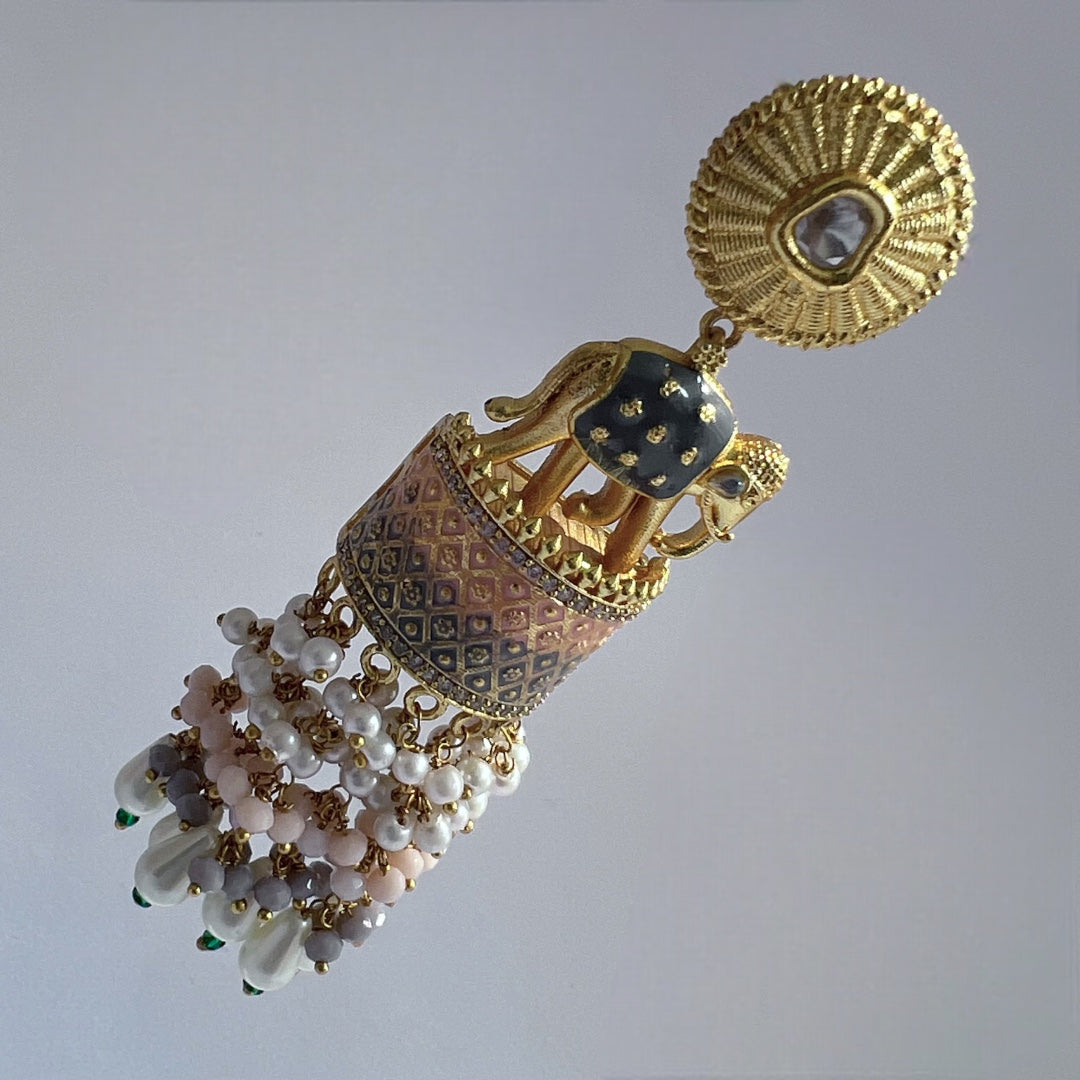 OLIFANT POLKI STUDDED GRACEFUL JHUMKAS-HAND PAINTED-ER98