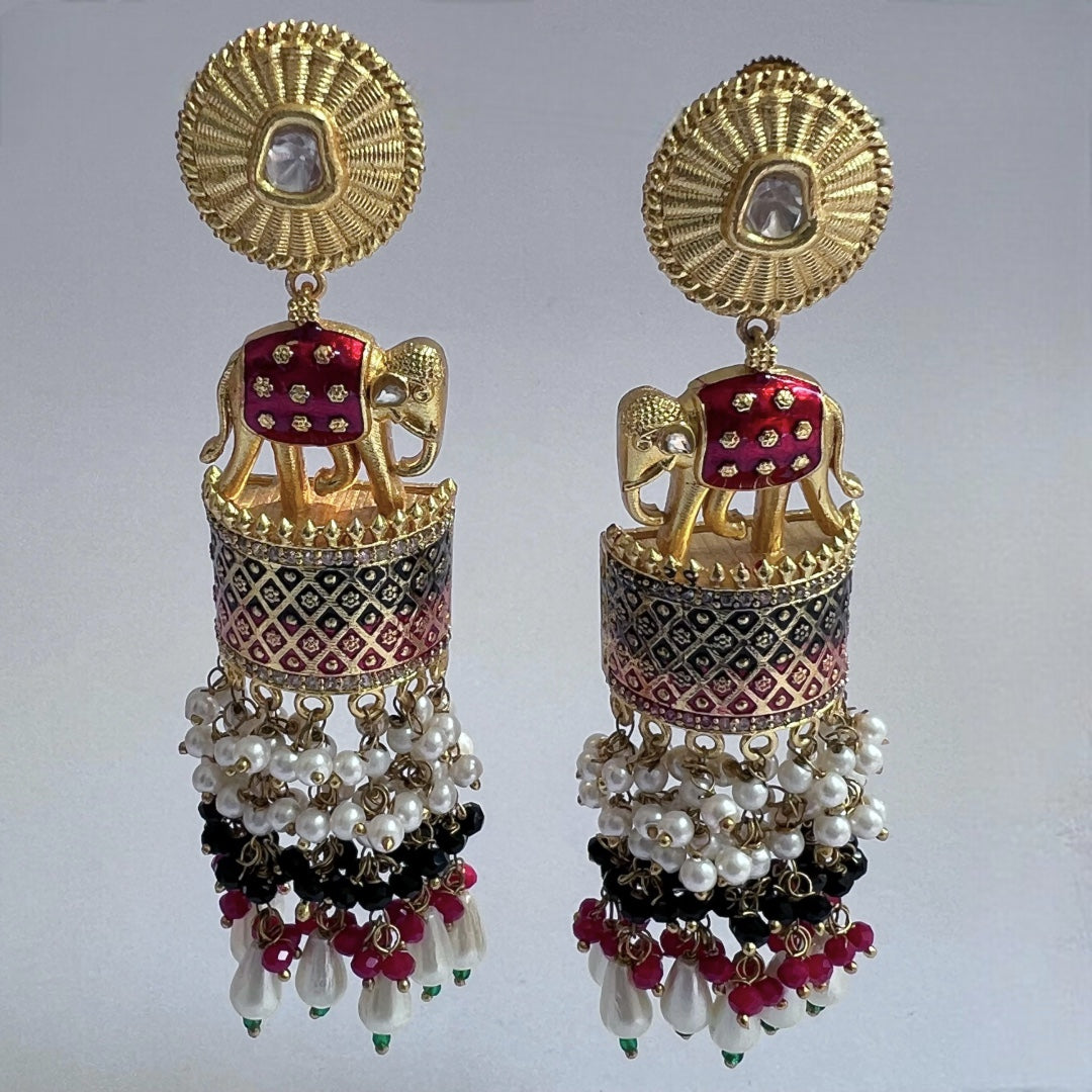 OLIFANT POLKI STUDDED GRACEFUL JHUMKAS-HAND PAINTED-ER98