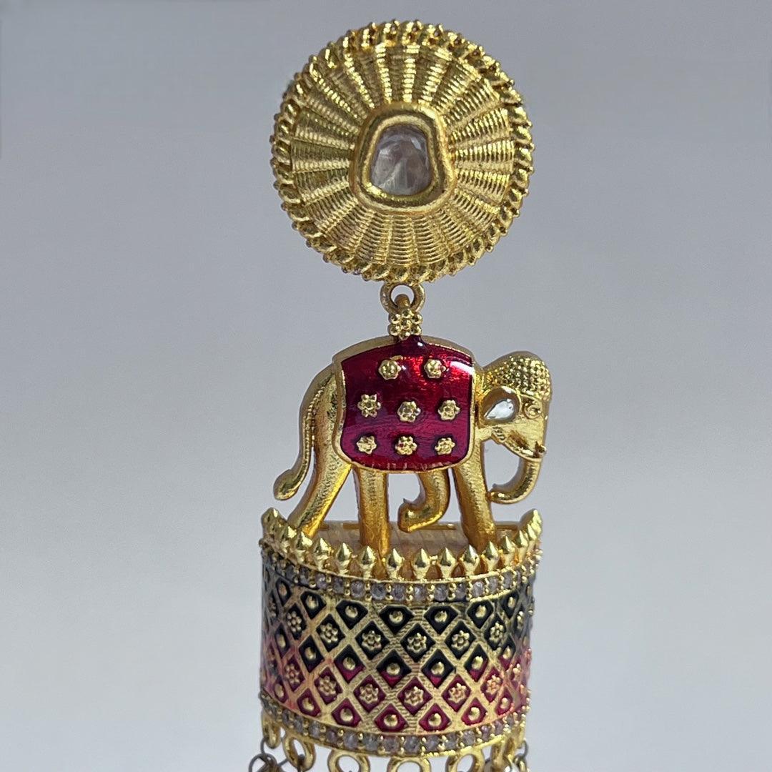 OLIFANT POLKI STUDDED GRACEFUL JHUMKAS-HAND PAINTED-ER98