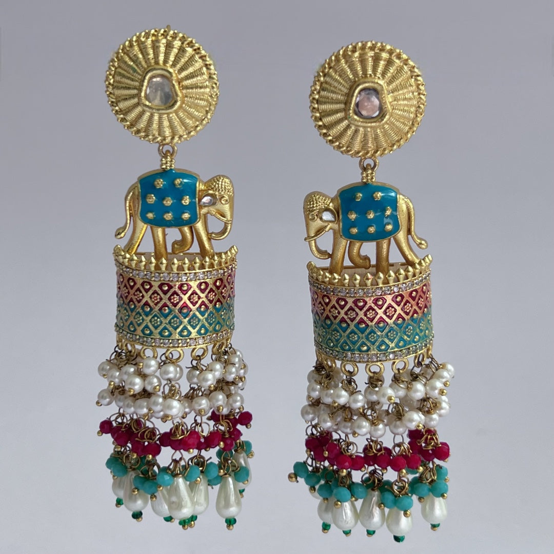 OLIFANT POLKI STUDDED GRACEFUL JHUMKAS-HAND PAINTED-ER98