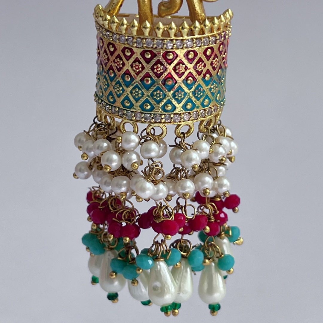 OLIFANT POLKI STUDDED GRACEFUL JHUMKAS-HAND PAINTED-ER98