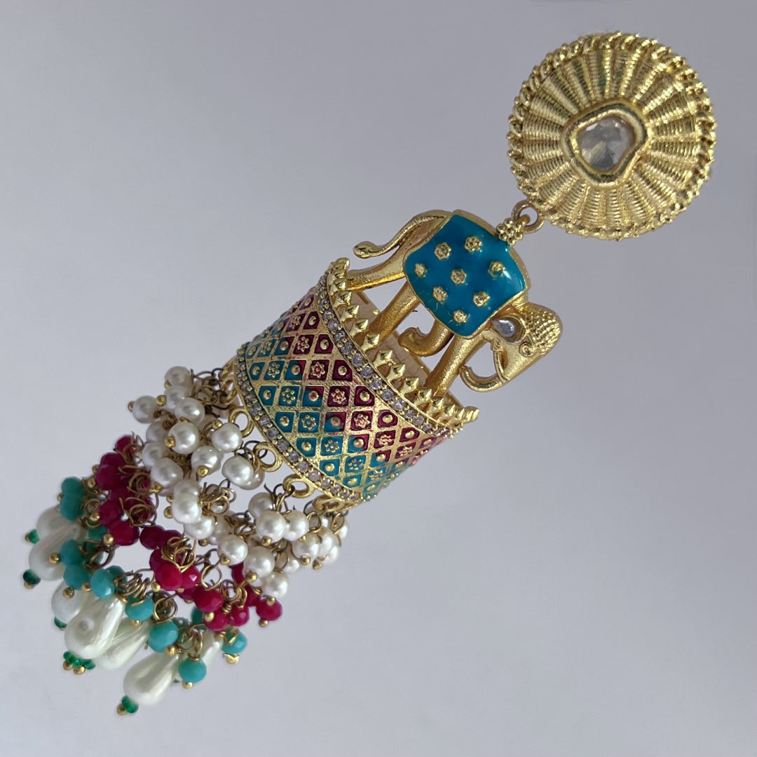 OLIFANT POLKI STUDDED GRACEFUL JHUMKAS-HAND PAINTED-ER98
