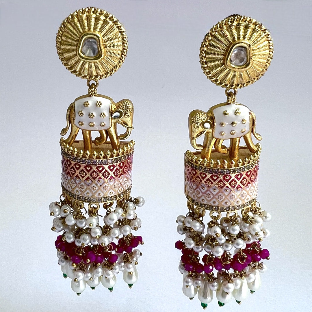 OLIFANT POLKI STUDDED GRACEFUL JHUMKAS-HAND PAINTED-ER98
