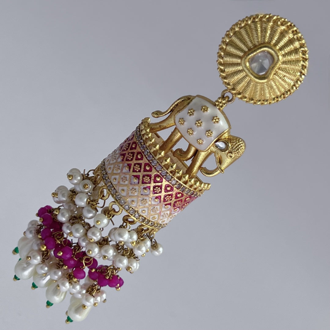 OLIFANT POLKI STUDDED GRACEFUL JHUMKAS-HAND PAINTED-ER98