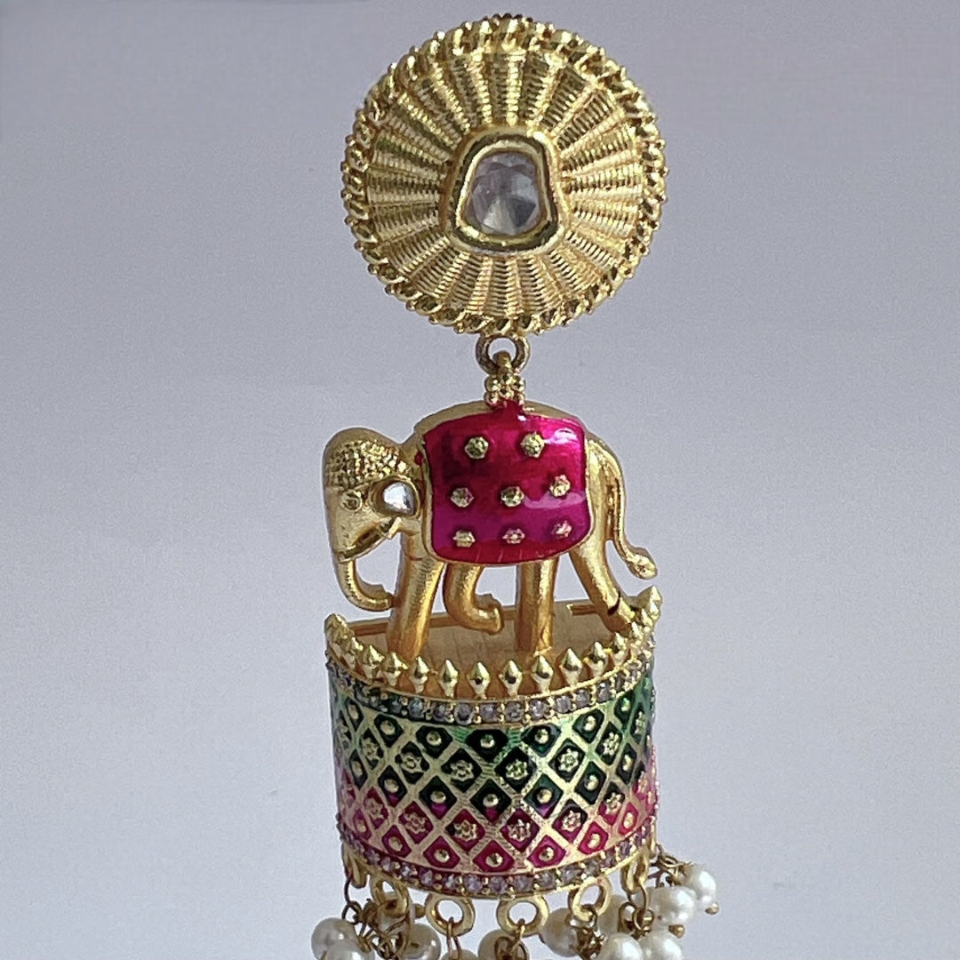 OLIFANT POLKI STUDDED GRACEFUL JHUMKAS-HAND PAINTED-ER98