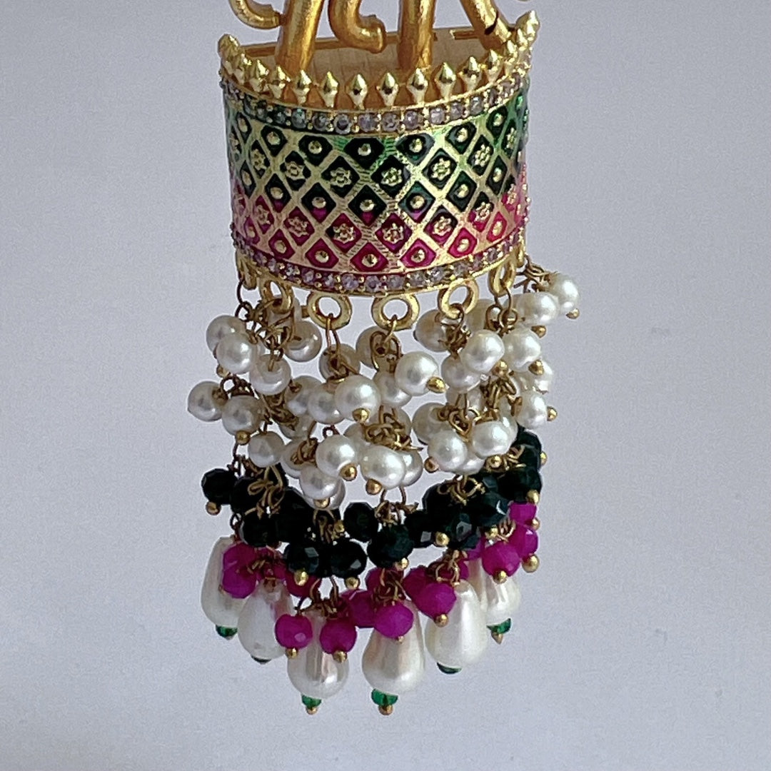 OLIFANT POLKI STUDDED GRACEFUL JHUMKAS-HAND PAINTED-ER98