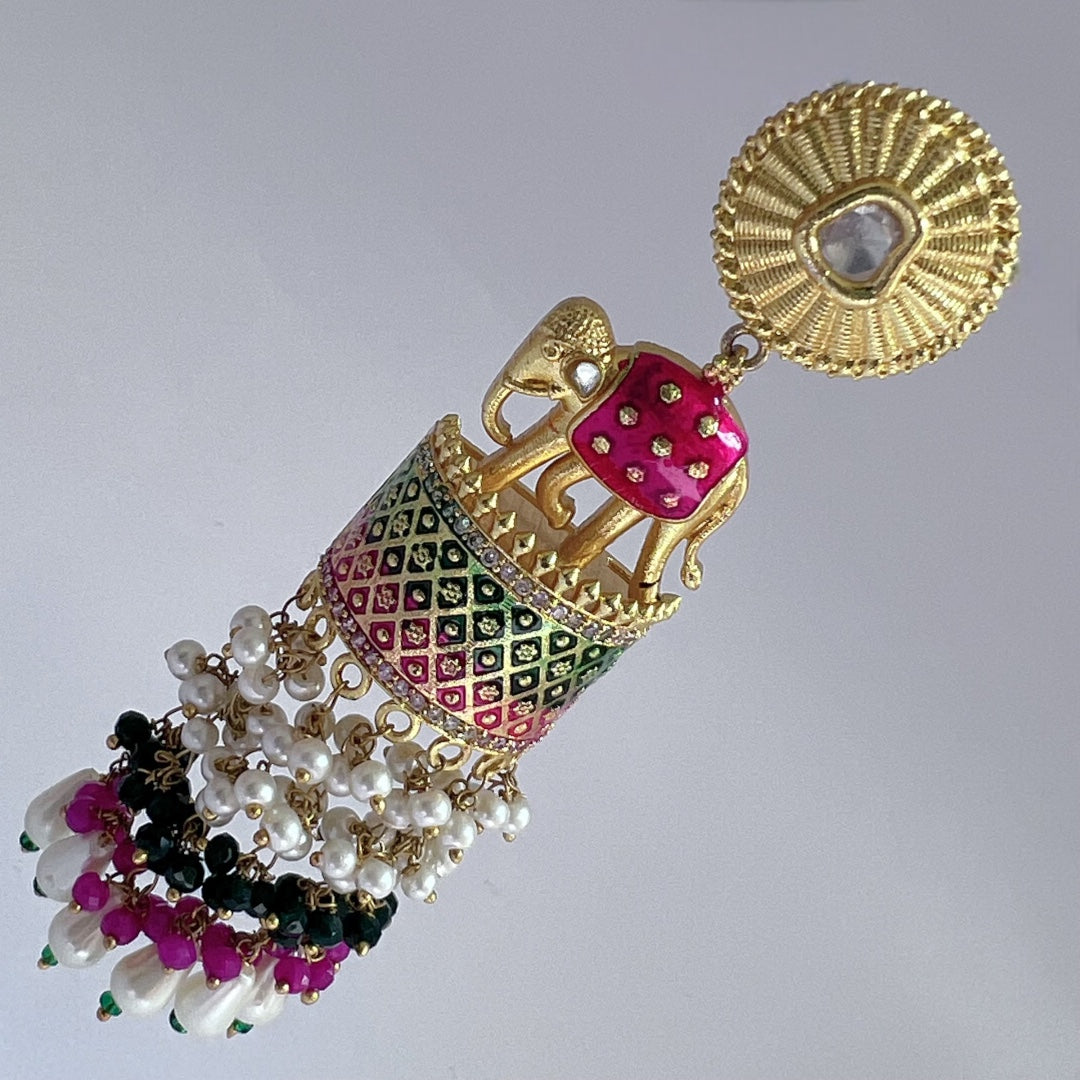 OLIFANT POLKI STUDDED GRACEFUL JHUMKAS-HAND PAINTED-ER98