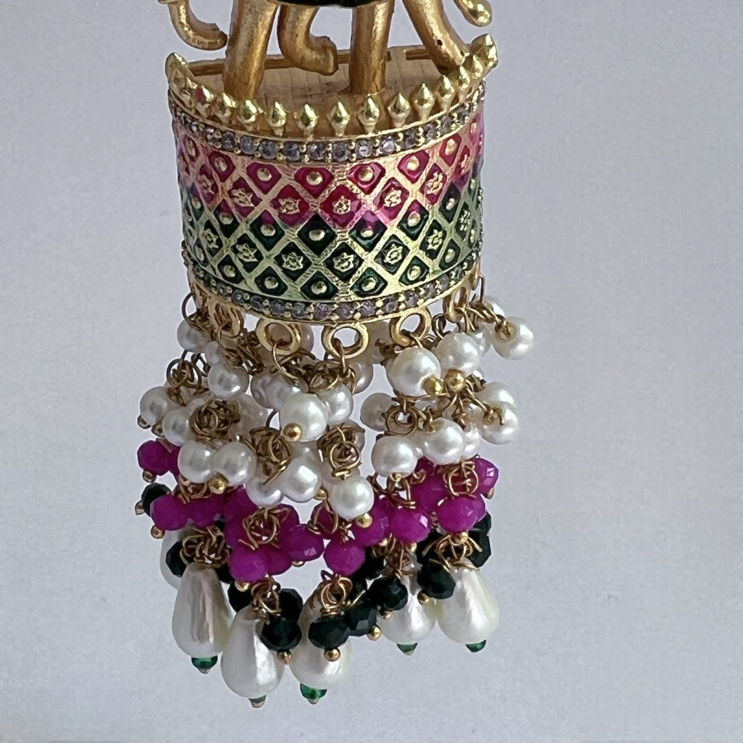 OLIFANT POLKI STUDDED GRACEFUL JHUMKAS-HAND PAINTED-ER98