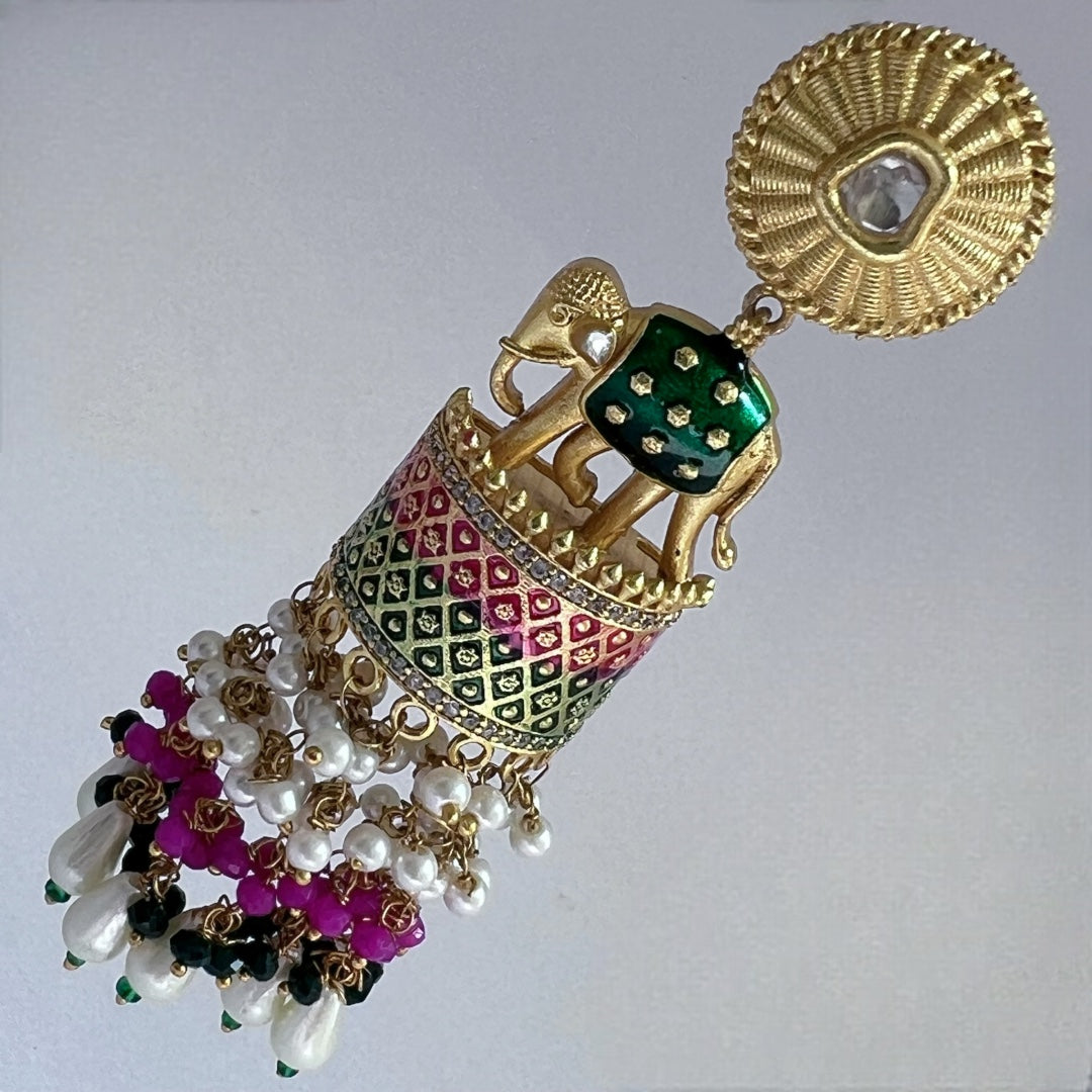 OLIFANT POLKI STUDDED GRACEFUL JHUMKAS-HAND PAINTED-ER98