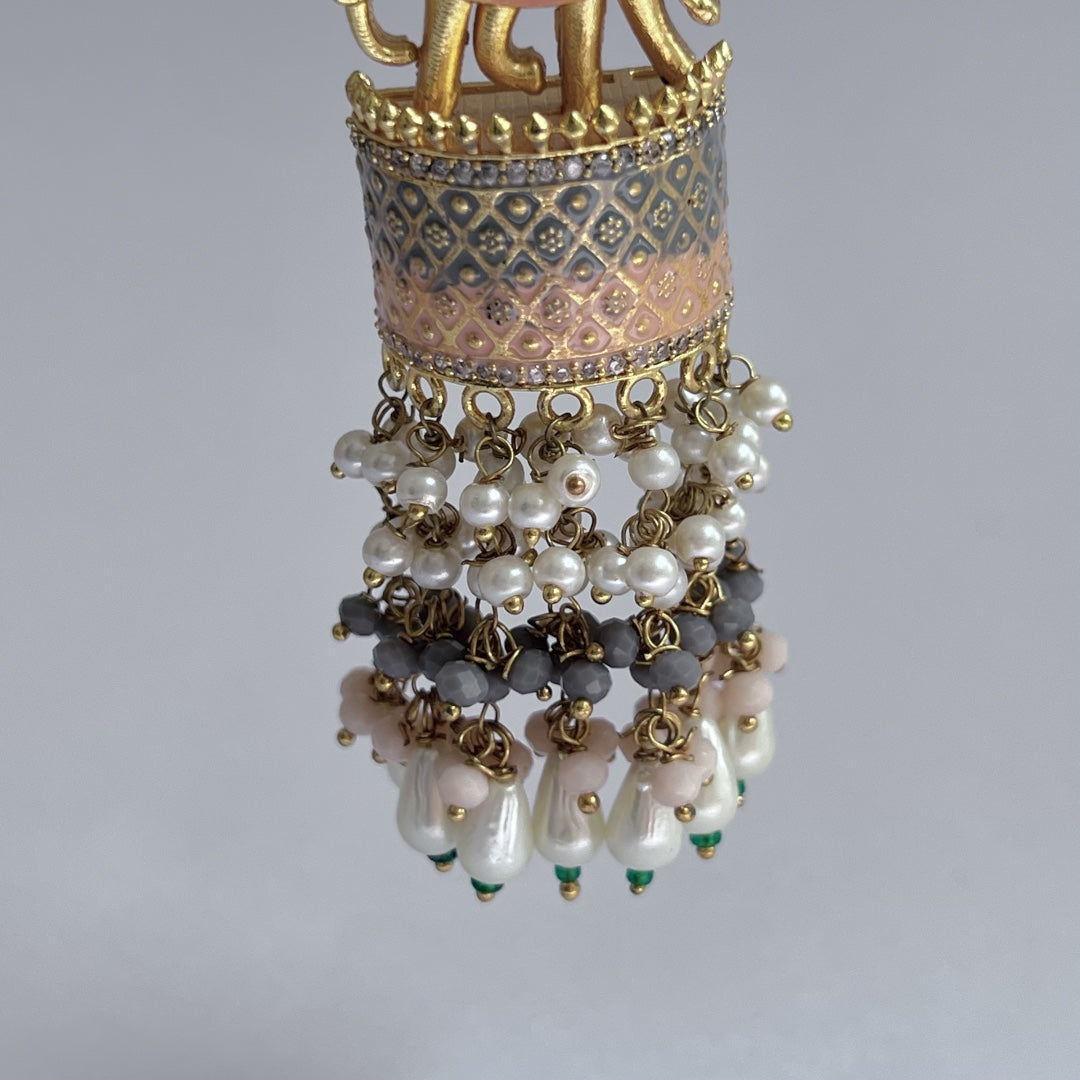 OLIFANT POLKI STUDDED GRACEFUL JHUMKAS-HAND PAINTED-ER98