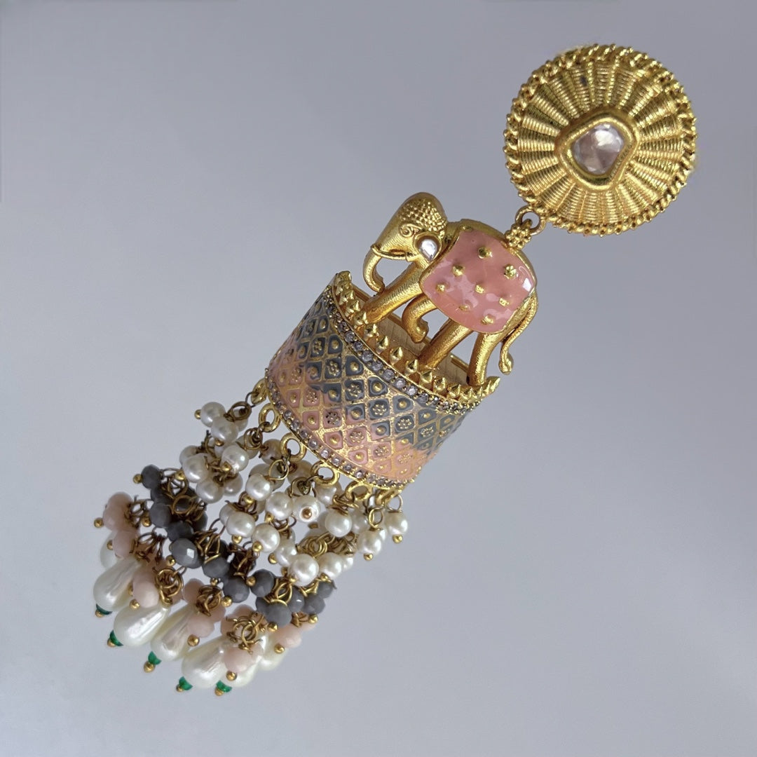 OLIFANT POLKI STUDDED GRACEFUL JHUMKAS-HAND PAINTED-ER98