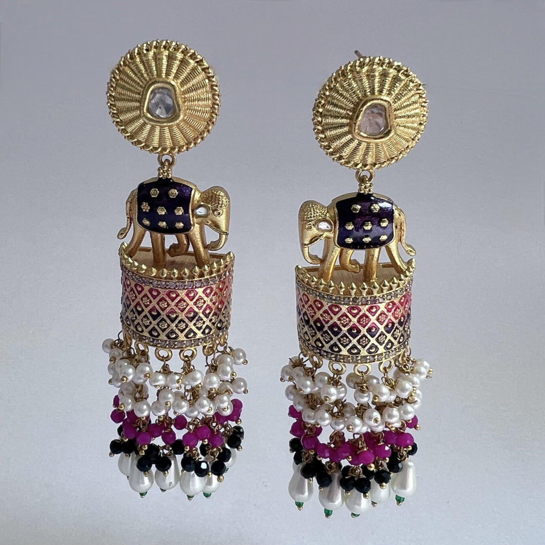 OLIFANT POLKI STUDDED GRACEFUL JHUMKAS-HAND PAINTED-ER98