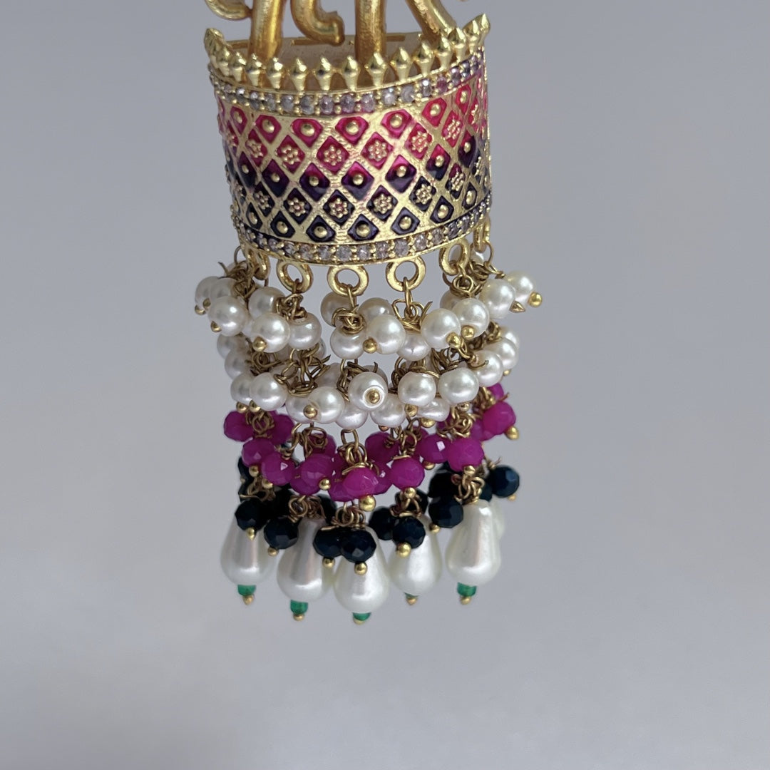 OLIFANT POLKI STUDDED GRACEFUL JHUMKAS-HAND PAINTED-ER98