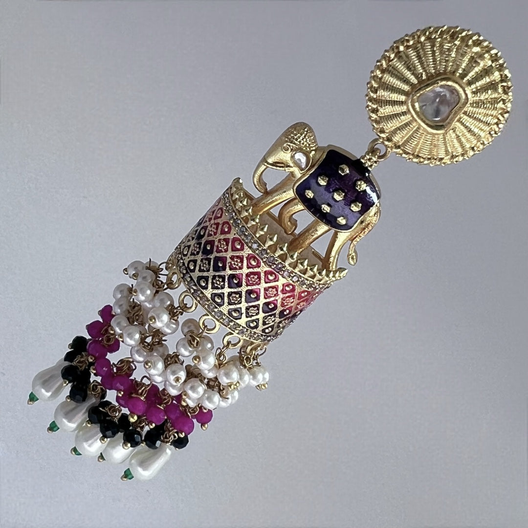 OLIFANT POLKI STUDDED GRACEFUL JHUMKAS-HAND PAINTED-ER98