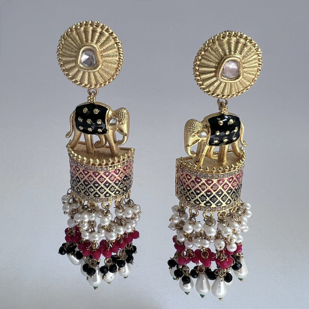 OLIFANT POLKI STUDDED GRACEFUL JHUMKAS-HAND PAINTED-ER98