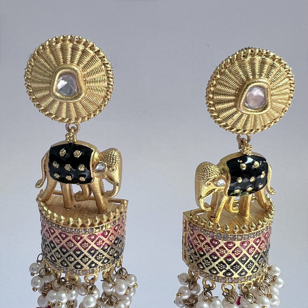 OLIFANT POLKI STUDDED GRACEFUL JHUMKAS-HAND PAINTED-ER98