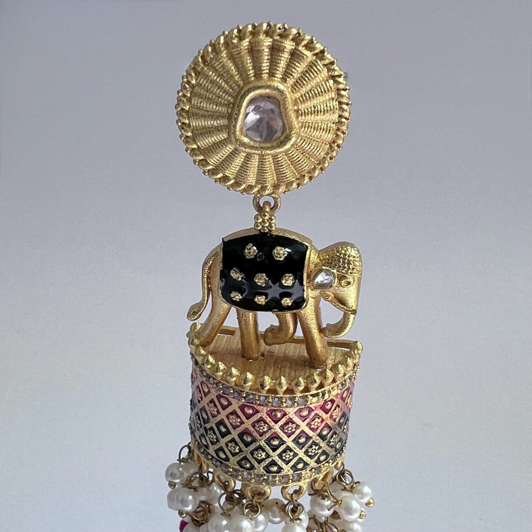 OLIFANT POLKI STUDDED GRACEFUL JHUMKAS-HAND PAINTED-ER98