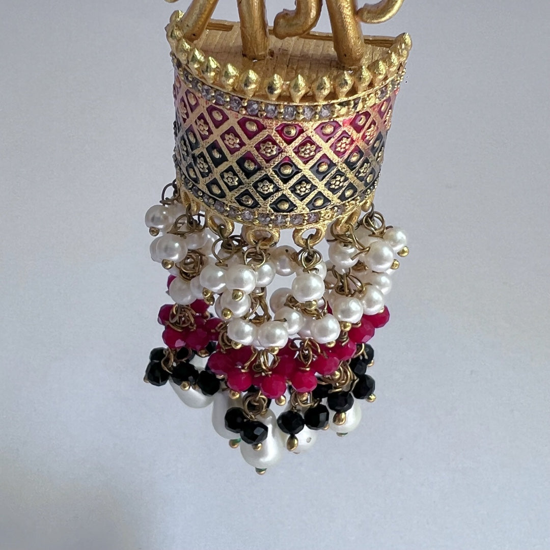 OLIFANT POLKI STUDDED GRACEFUL JHUMKAS-HAND PAINTED-ER98