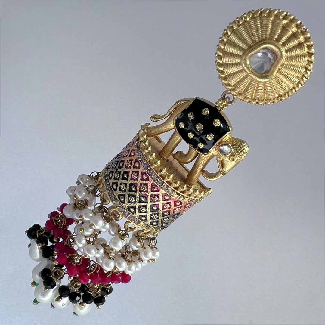 OLIFANT POLKI STUDDED GRACEFUL JHUMKAS-HAND PAINTED-ER98