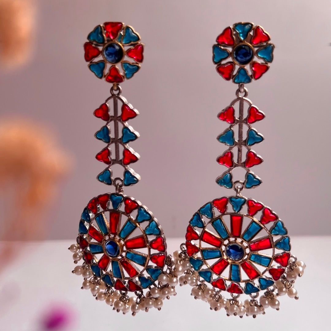 SHAHANA SILVER LOOK ALIKE RAW AND RUSTIC ANTIQUE SEMI HANDMADE EARRINGS ER636