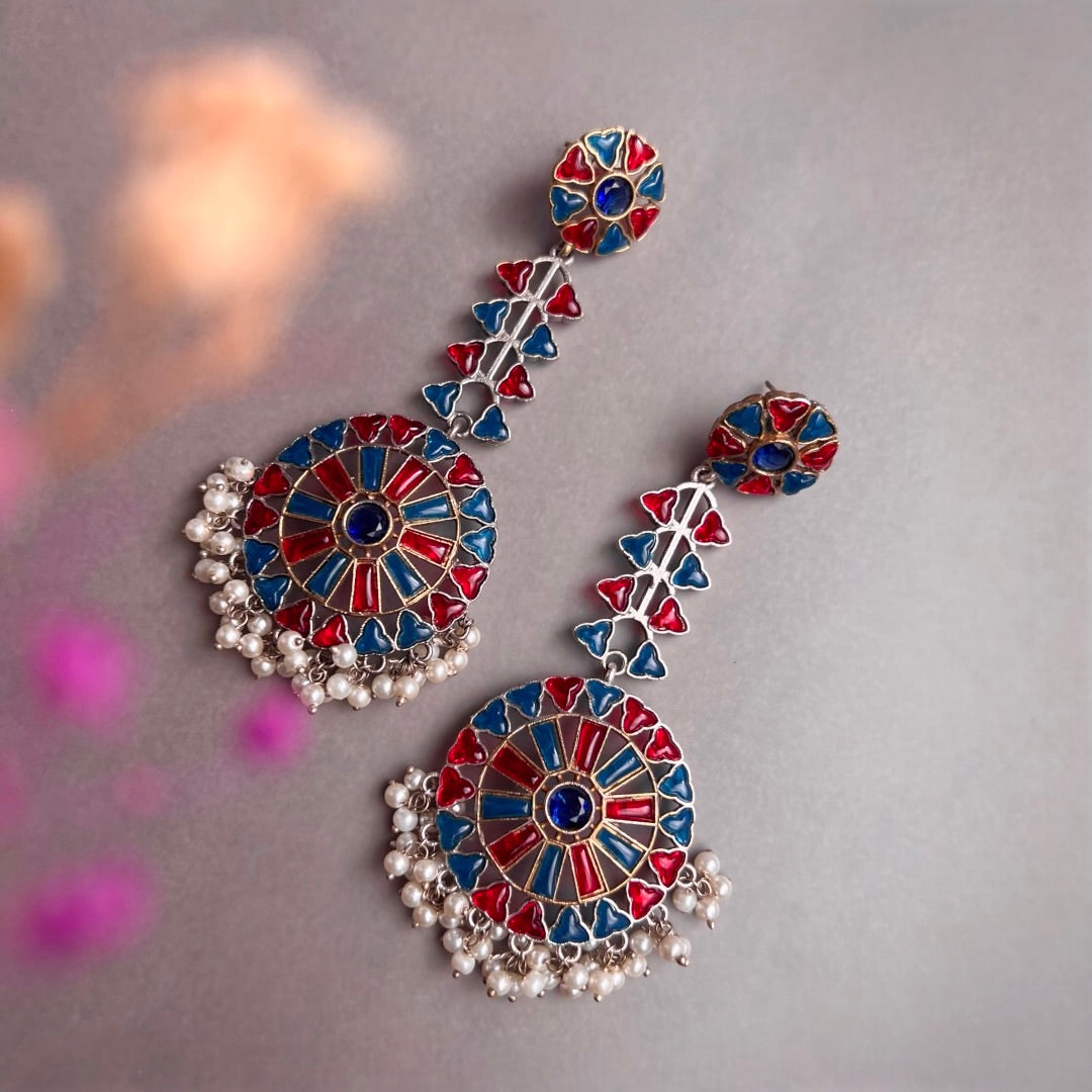 SHAHANA SILVER LOOK ALIKE RAW AND RUSTIC ANTIQUE SEMI HANDMADE EARRINGS ER636