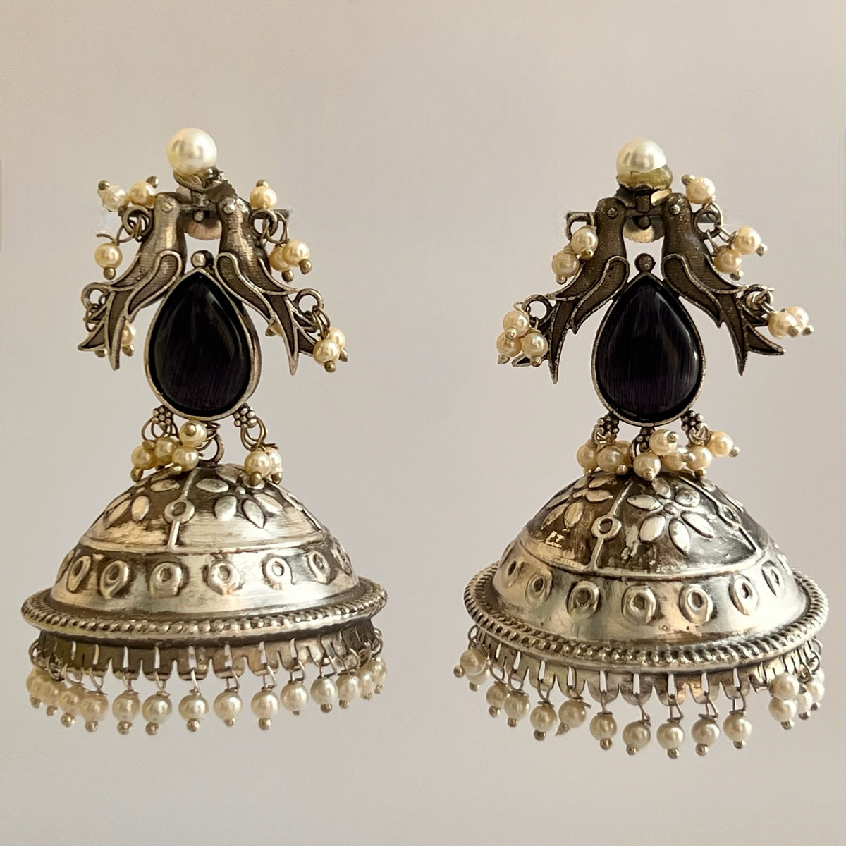 RIO SILVER LOOK ALIKE  HANDMADE JHUMKA ER527