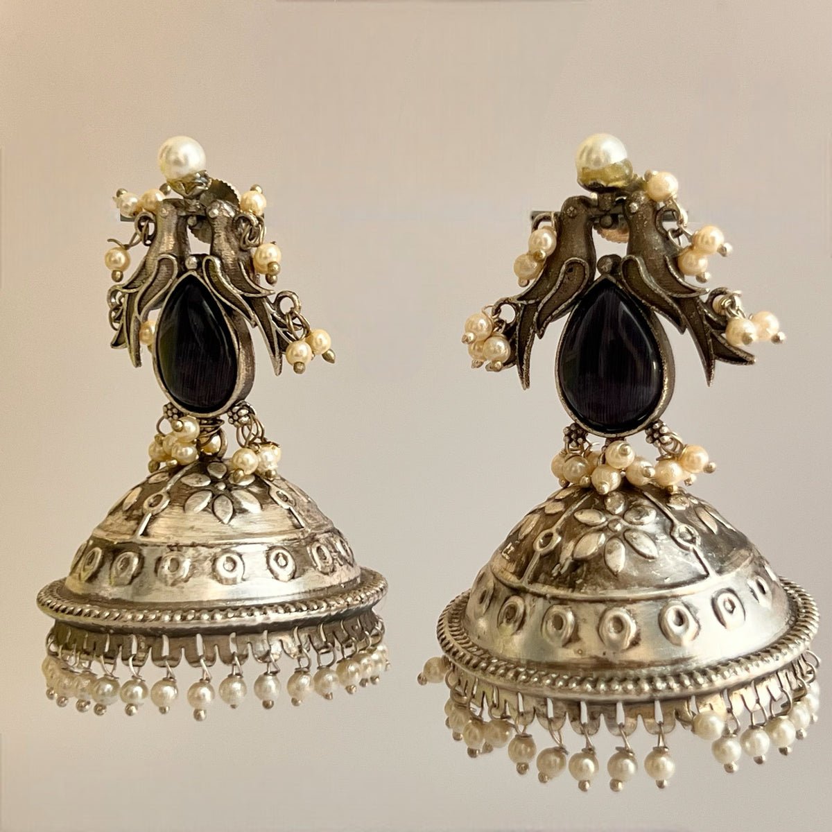 RIO SILVER LOOK ALIKE  HANDMADE JHUMKA ER527