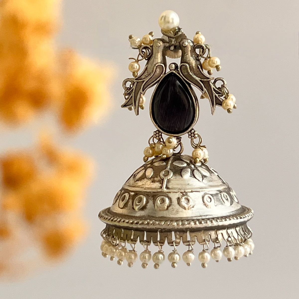 RIO SILVER LOOK ALIKE  HANDMADE JHUMKA ER527