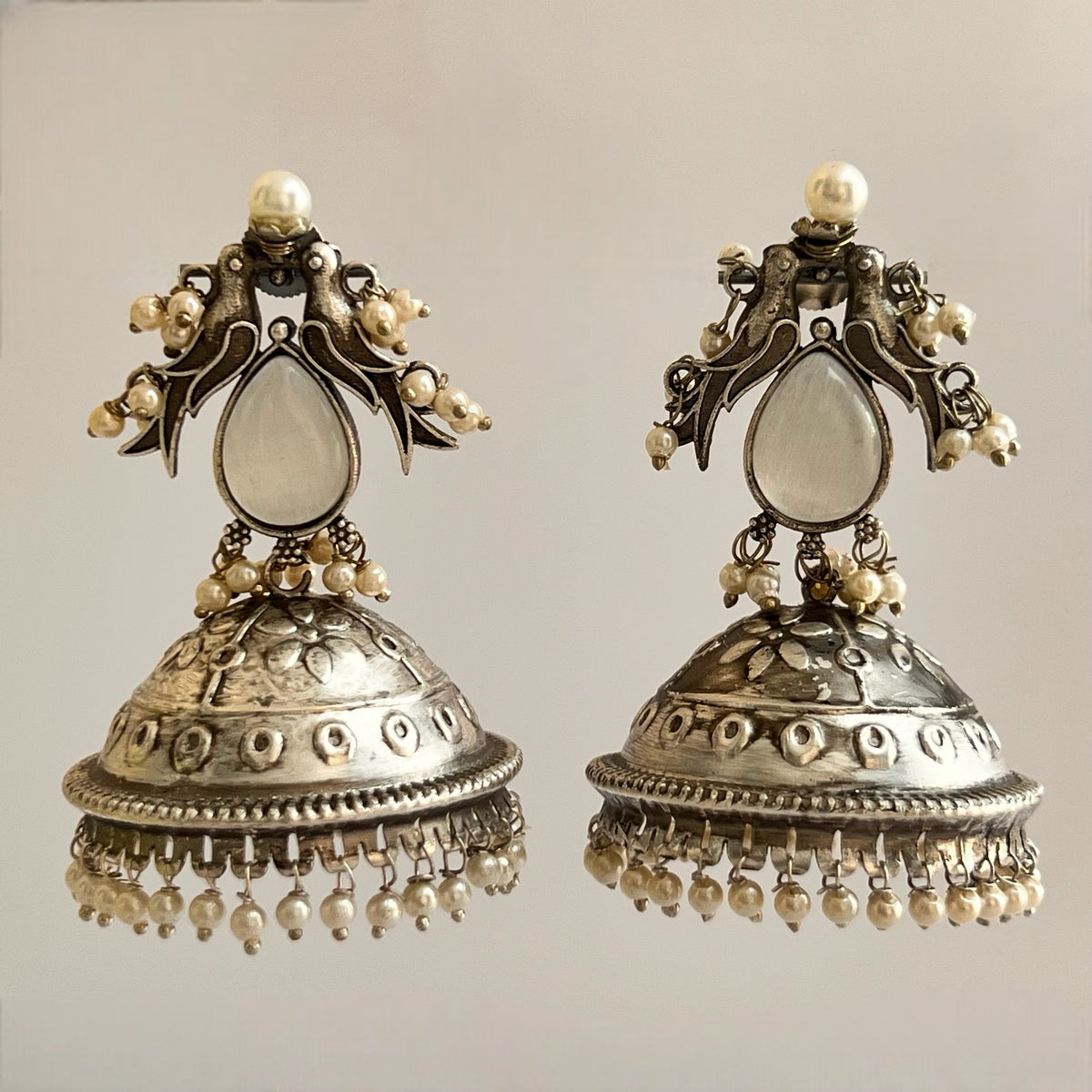 RIO SILVER LOOK ALIKE  HANDMADE JHUMKA ER527