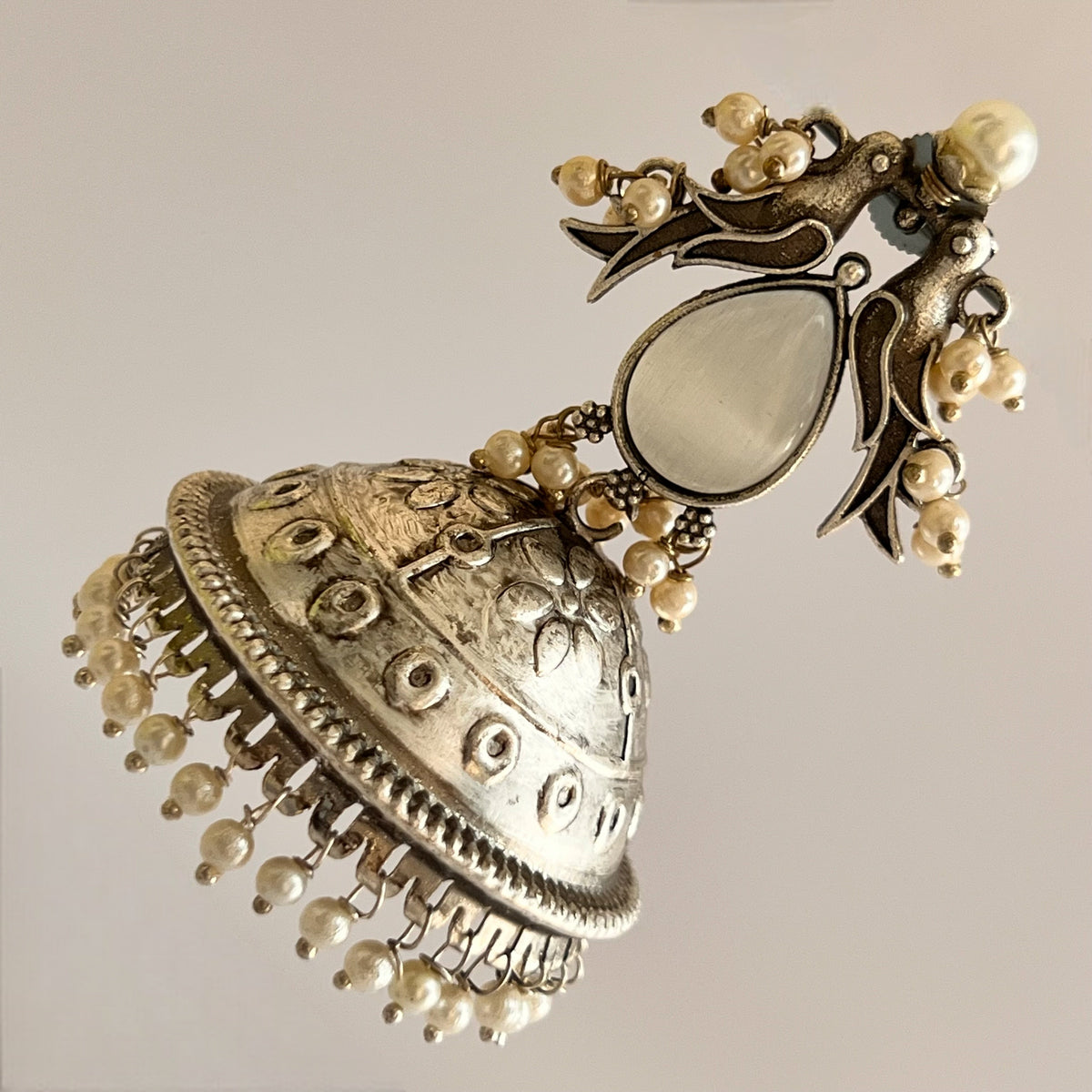 RIO SILVER LOOK ALIKE  HANDMADE JHUMKA ER527