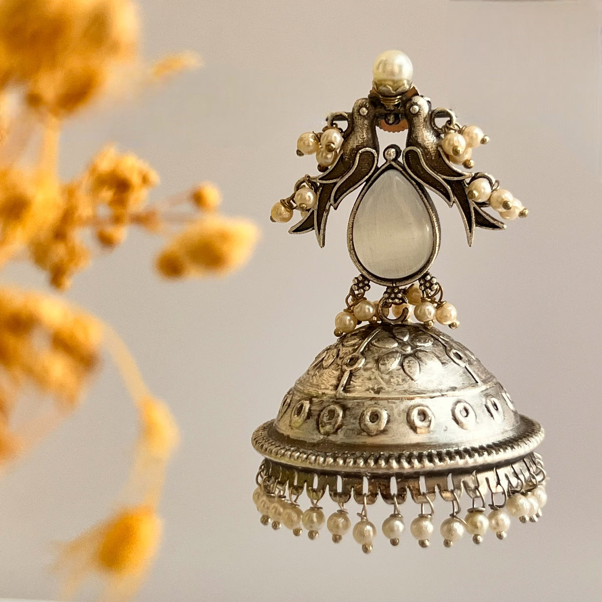 RIO SILVER LOOK ALIKE  HANDMADE JHUMKA ER527