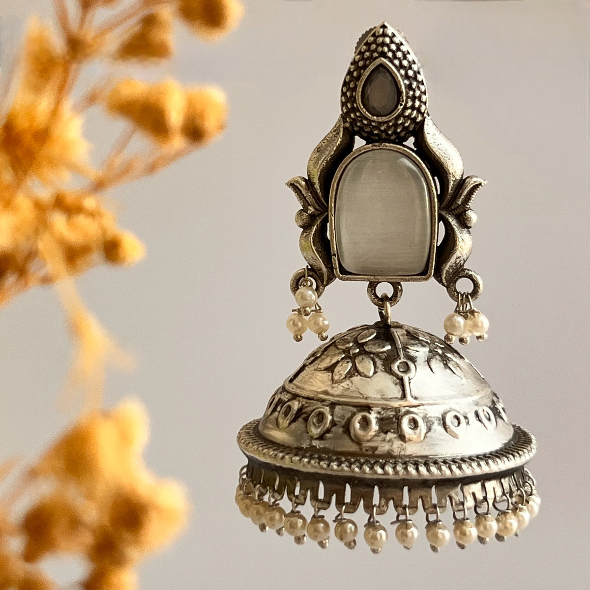 QUINCY SILVER LOOK ALIKE  HANDMADE JHUMKA ER529