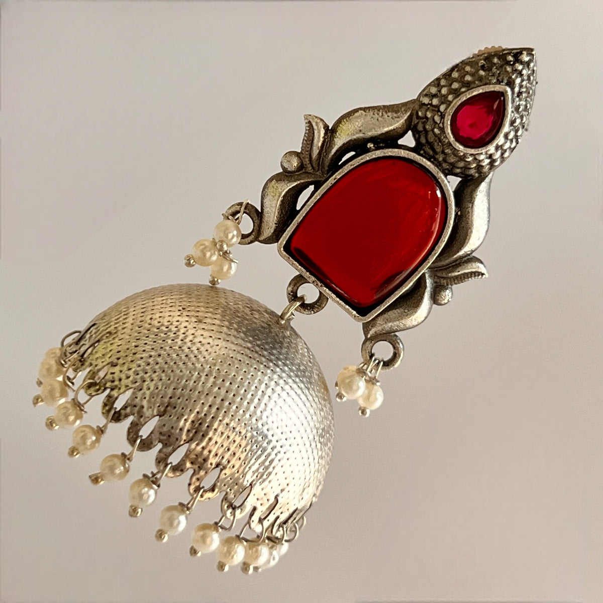 ATLAS SILVER LOOK ALIKE  HANDMADE JHUMKA ER528