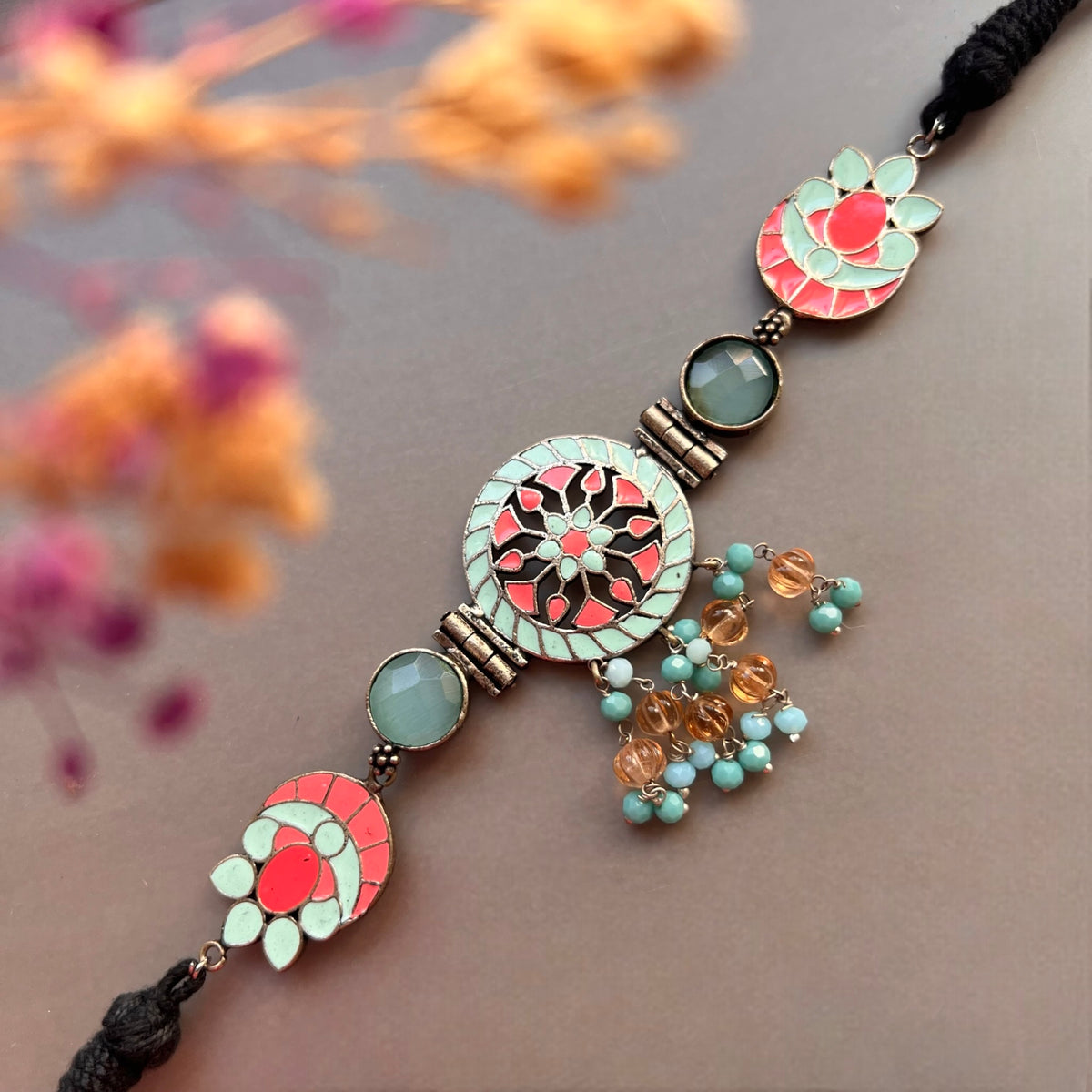 MINI SILVER LOOK ALIKE AND RUSTIC FINISH CHOKER WITH EARRINGS CH492