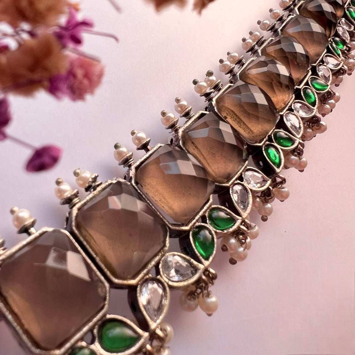 DHRITI SILVER LOOK ALIKE AND RUSTIC FINISH CHOKER WITH EARRINGS CH491