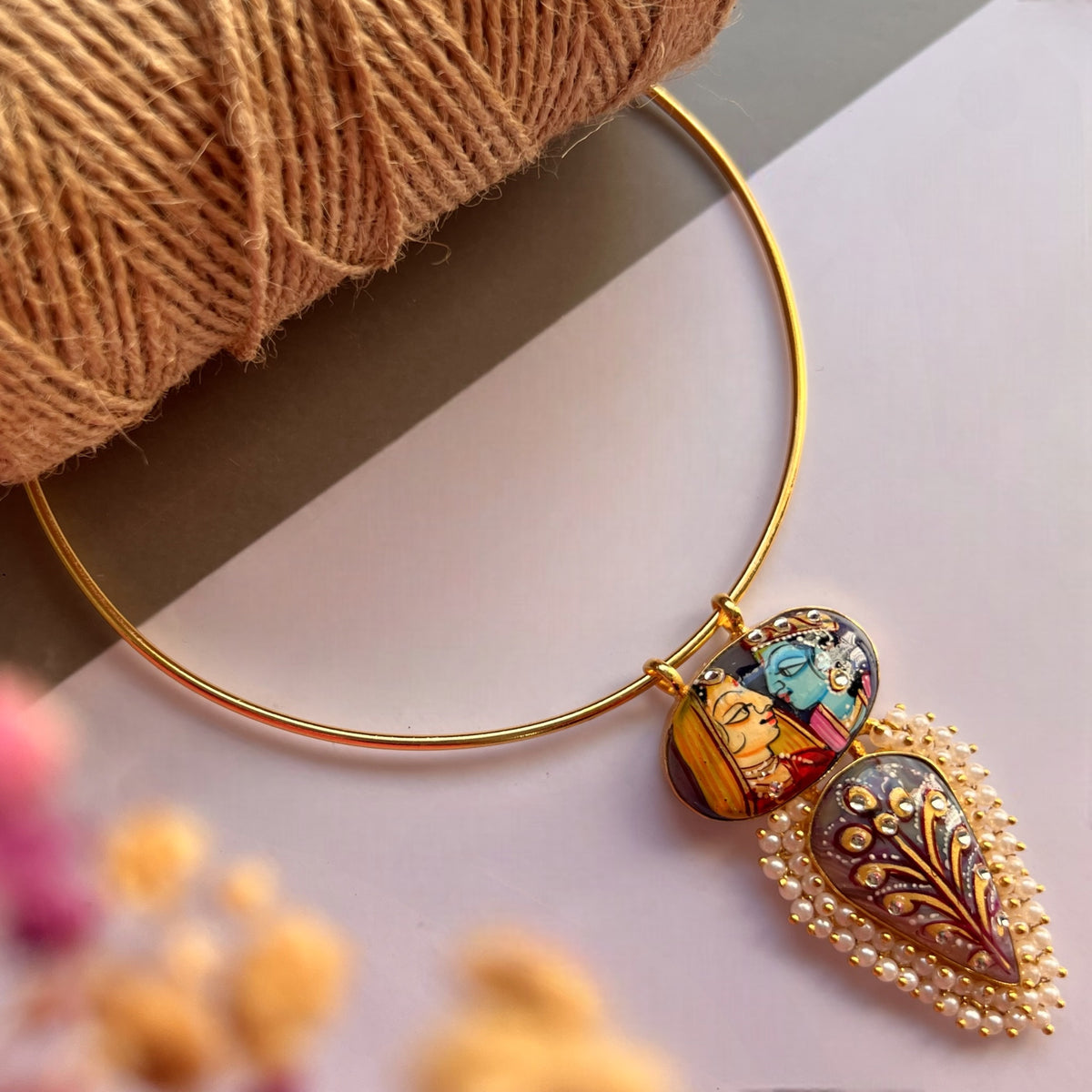 RIDHI HANDMADE HAND PAINTED RUSTIC FINISH HASLI NECKLACE CH489