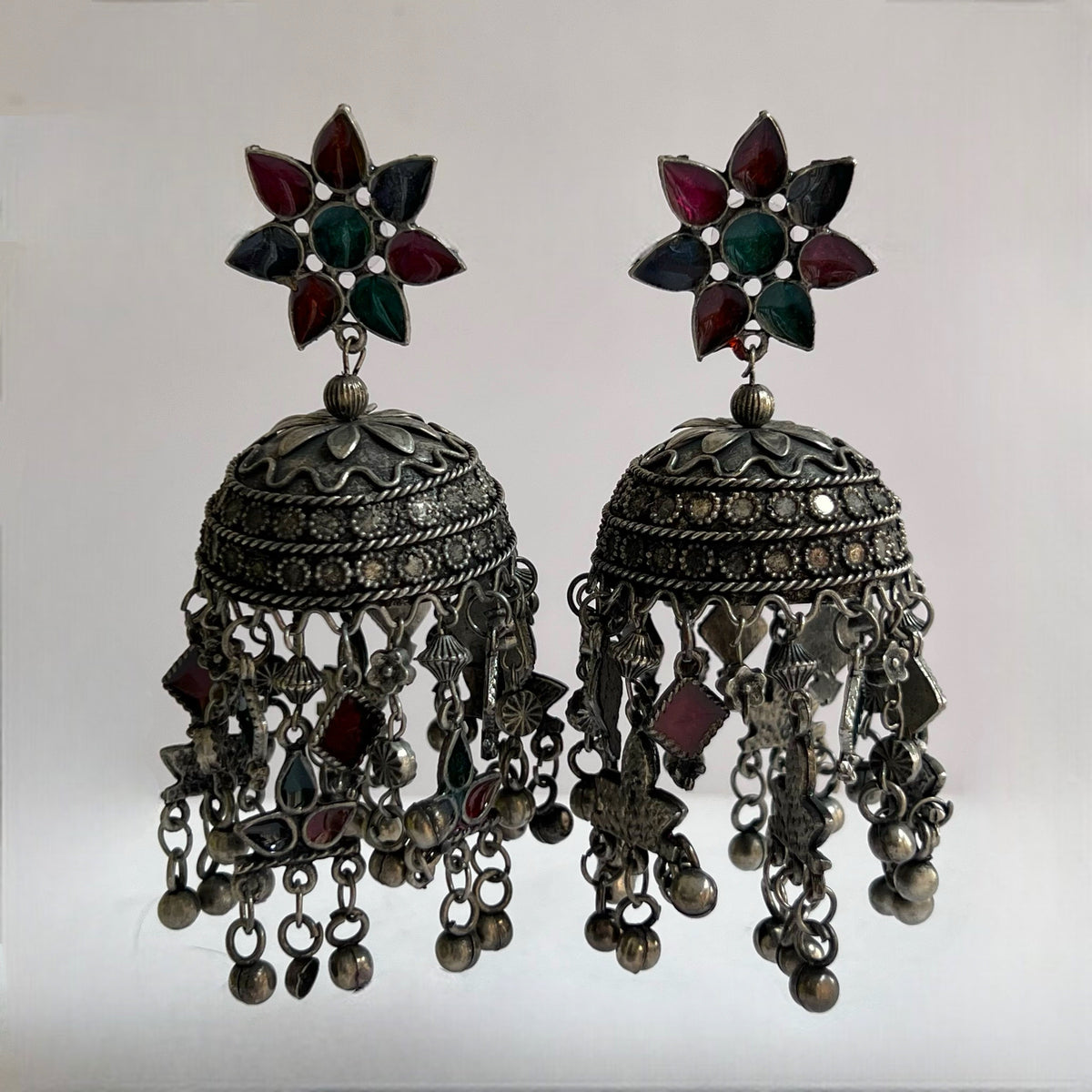 LILA AFGHANI MEENA RAW AND RUSTIC AND VINTAGE JUMBO JHUMKAS AF08