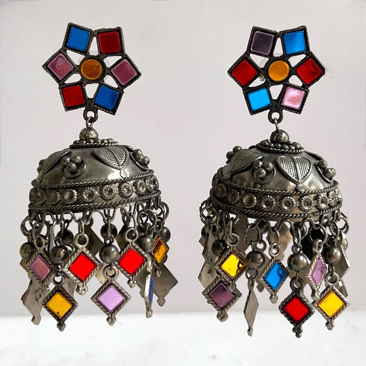 RONIA AFGHANI RAW AND RUSTIC AND VINTAGE MIRROR JHUMKAS AF14
